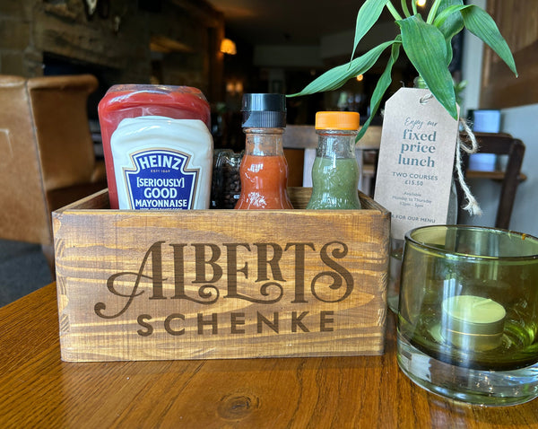 Oak Stained Inset Handles Condiment Caddy