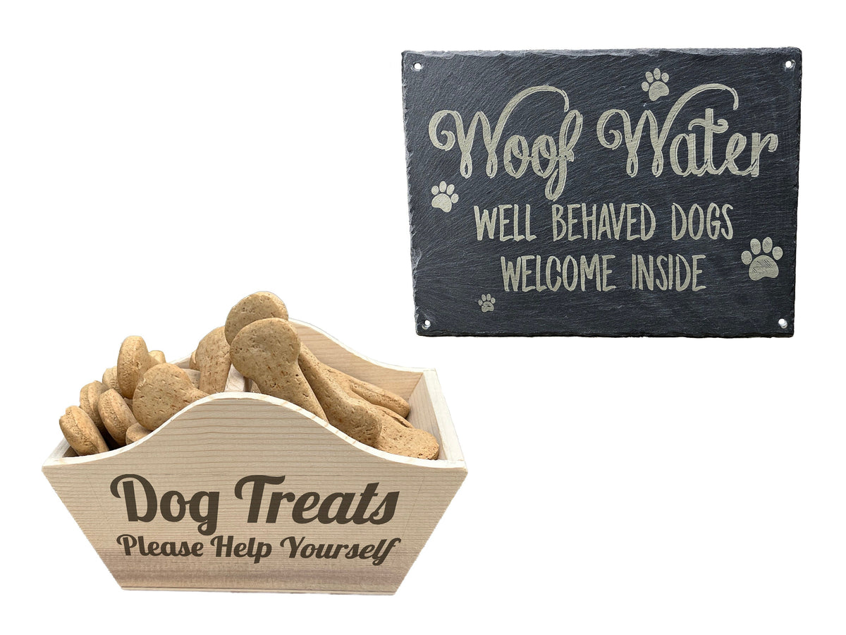 SET Dog Treats & Woof Water Slate Sign Crafty Bar Supplies Ltd