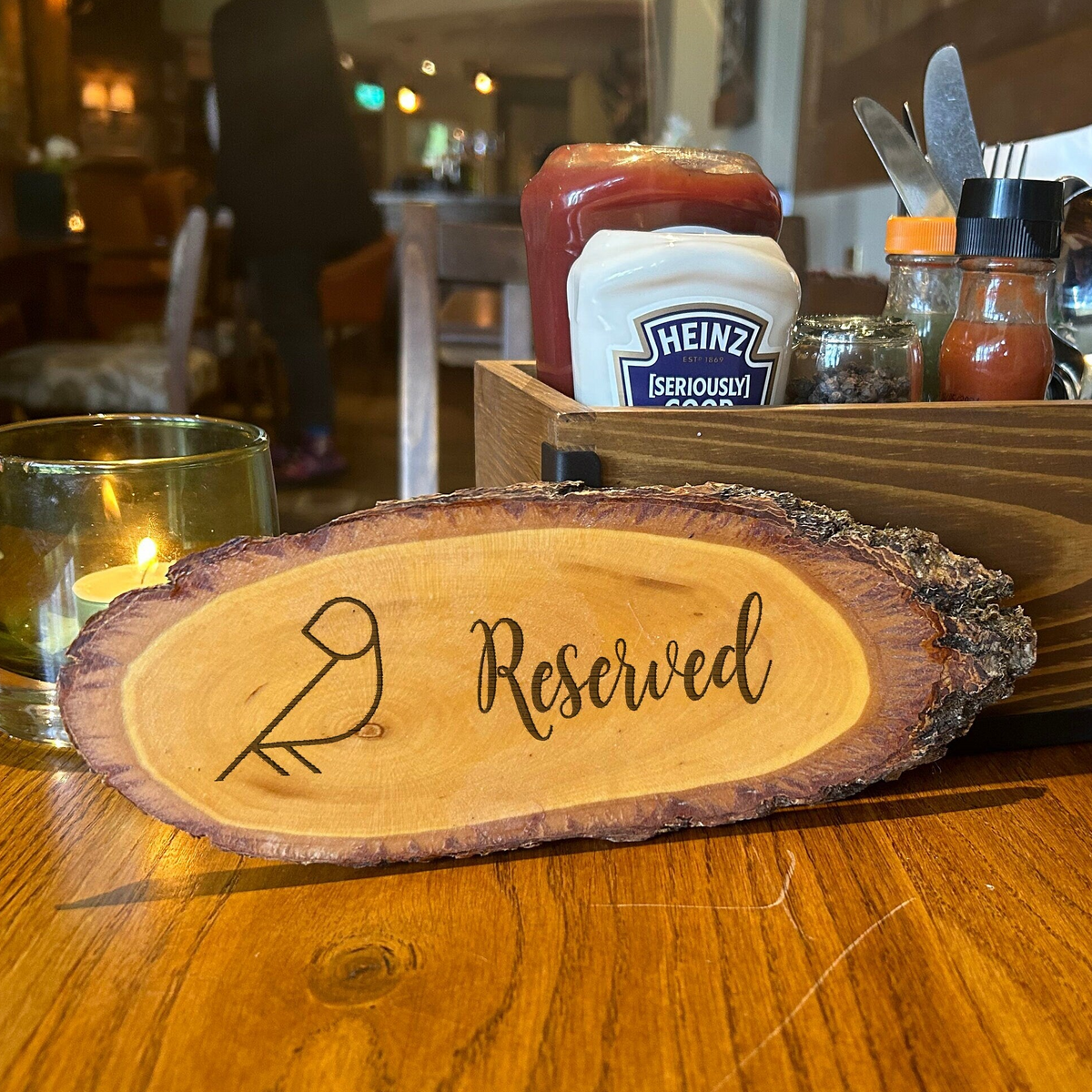 Log Slice Varnished Reserved Signs – Crafty Bar Supplies Ltd