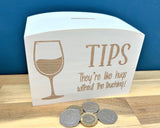 Wine Glass Tips Like Hugs  Wooden Money Box